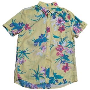 American Eagle Button Up Tropical Floral‎ Shirt Men's Size M Yellow Short Sleeve